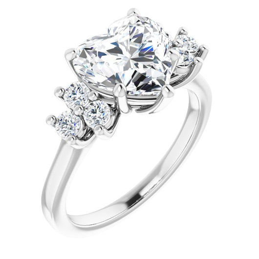 10K White Gold Customizable Heart Cut 7-stone Prong-Set Design
