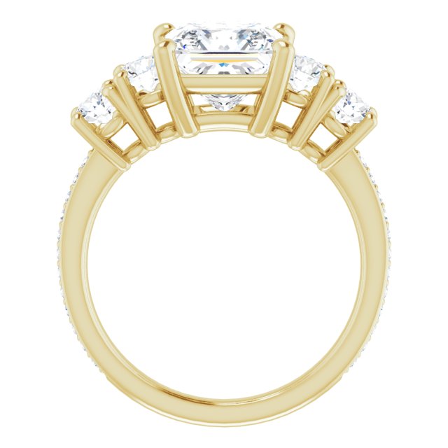 Cubic Zirconia Engagement Ring- The Denae (Customizable 5-stone Princess/Square Cut Design Enhanced with Accented Band)