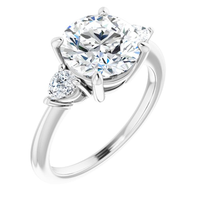 14K White Gold Customizable 3-stone Round Style with Pear Accents