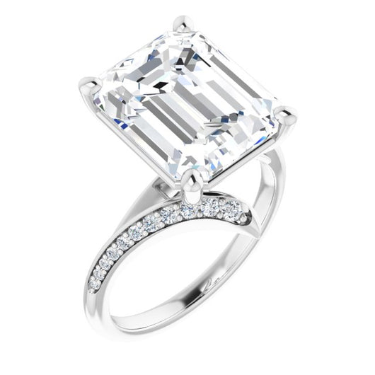 10K White Gold Customizable Emerald/Radiant Cut Style with Artisan Bypass and Shared Prong Band