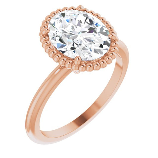 10K Rose Gold Customizable Oval Cut Solitaire with Beaded Metallic Milgrain