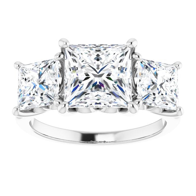 Cubic Zirconia Engagement Ring- The Taryn (Customizable Triple Princess/Square Cut Design with Decorative Trellis)