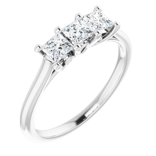10K White Gold Customizable Triple Princess/Square Cut Design with Thin Band