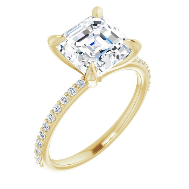 10K Yellow Gold Customizable Asscher Cut Style with Delicate Pavé Band