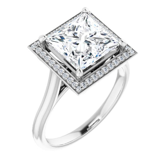 10K White Gold Customizable Cathedral-Raised Princess/Square Cut Halo Style