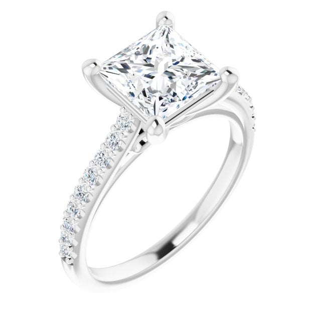 10K White Gold Customizable Cathedral-raised Princess/Square Cut Design with Accented Band and Infinity Symbol Trellis Decoration