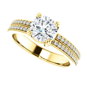 Cubic Zirconia Engagement Ring- The Trudy (Customizable Round Cut Style with Wide Double Pavé Band)