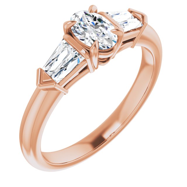 10K Rose Gold Customizable 5-stone Design with Oval Cut Center and Quad Baguettes