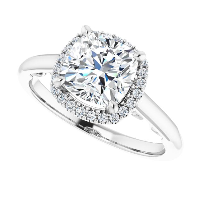 Cubic Zirconia Engagement Ring- The Honesty (Customizable Cathedral-Halo Cushion Cut Style featuring Sculptural Trellis)
