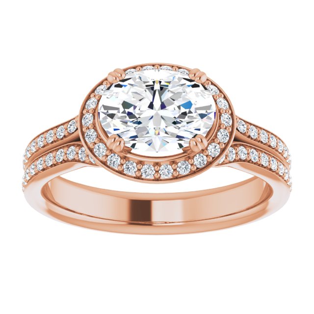 Cubic Zirconia Engagement Ring- The Kylee (Customizable Cathedral-set Oval Cut Style with Split-Pavé Band)