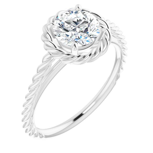 10K White Gold Customizable Cathedral-set Round Cut Solitaire with Thin Rope-Twist Band