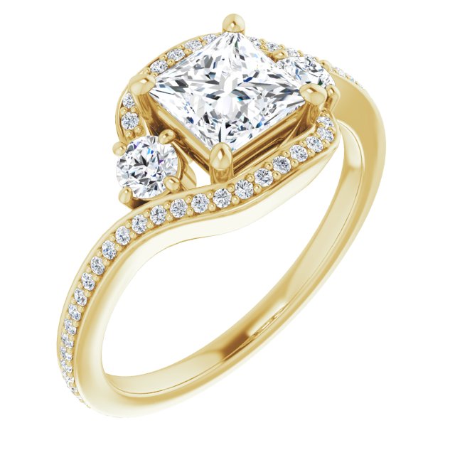 10K Yellow Gold Customizable Princess/Square Cut Bypass Design with Semi-Halo and Accented Band