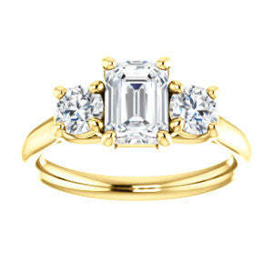 Cubic Zirconia Engagement Ring- The Yolonda (Customizable 3-stone Cathedral-set Design with Emerald Cut Center and Round Cut Accents)