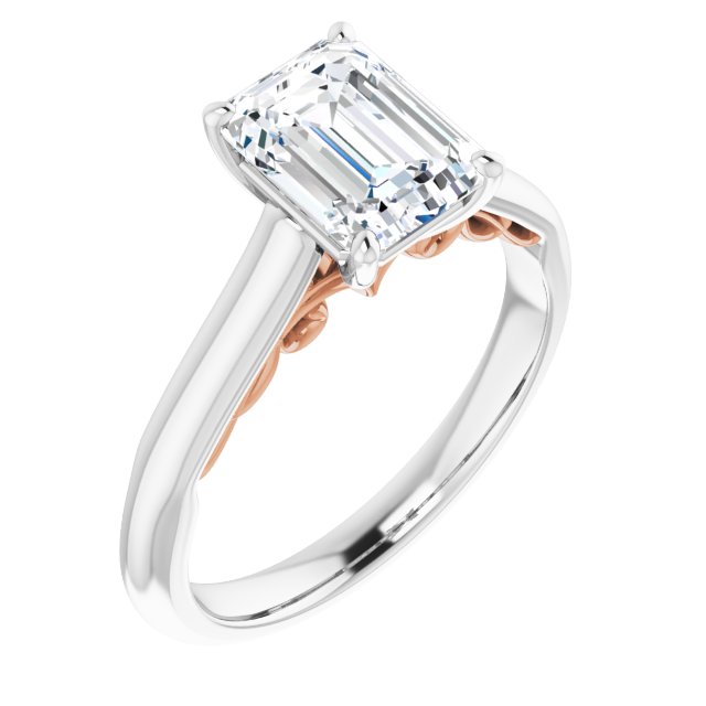 14K White & Rose Gold Customizable Emerald/Radiant Cut Cathedral Solitaire with Two-Tone Option Decorative Trellis 'Down Under'