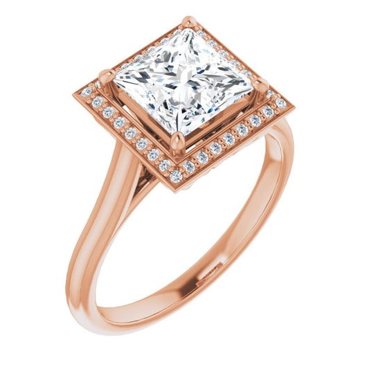 10K Rose Gold Customizable Cathedral-Raised Princess/Square Cut Halo Style