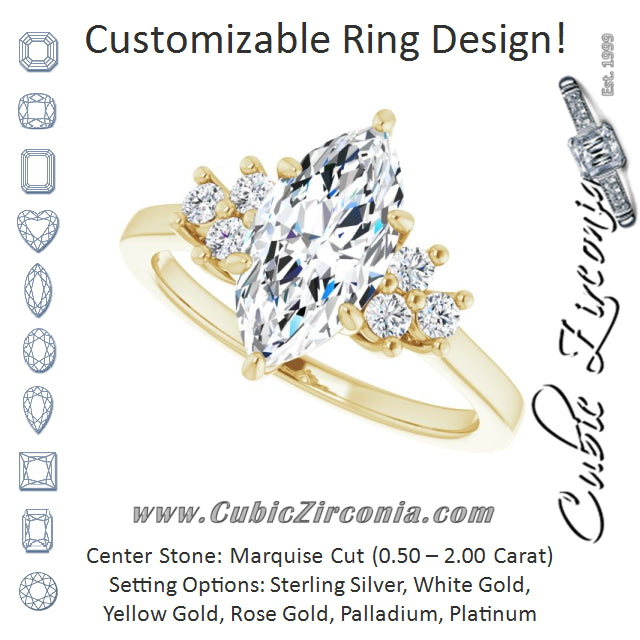 Cubic Zirconia Engagement Ring- The Gwendolyn (Customizable Marquise Cut 7-stone Prong-Set Design)