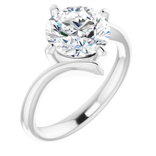 14K White Gold Customizable Round Cut Solitaire with Thin, Bypass-style Band