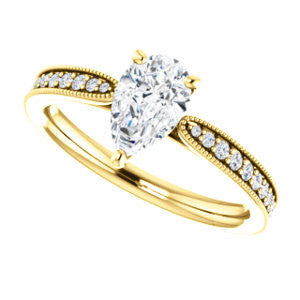 Cubic Zirconia Engagement Ring- The Brooklynn (Customizable Pear Cut with Cathedral Setting and Milgrained Pavé Band)