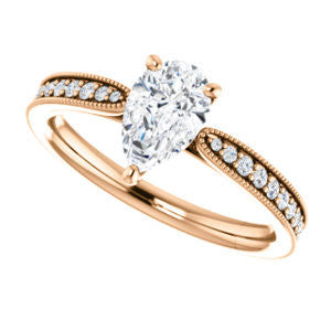 Cubic Zirconia Engagement Ring- The Brooklynn (Customizable Pear Cut with Cathedral Setting and Milgrained Pavé Band)