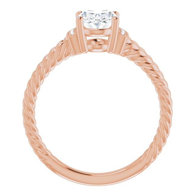 Cubic Zirconia Engagement Ring- The Junio (Customizable 11-stone Design featuring Oval Cut Center, Vertical Round-Channel Accents & Wide Triple-Rope Band)