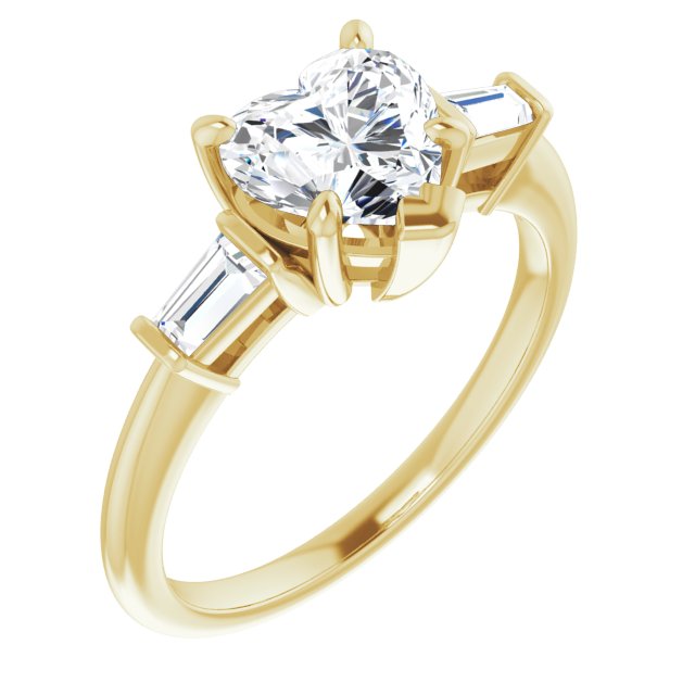 10K Yellow Gold Customizable 3-stone Heart Cut Design with Dual Baguette Accents)