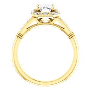 Cubic Zirconia Engagement Ring- The Thelma Ann (Customizable Cathedral-Halo Emerald Cut Design with Thin Accented Band)