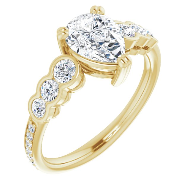 10K Yellow Gold Customizable Pear Cut 7-stone Style Enhanced with Bezel Accents and Shared Prong Band