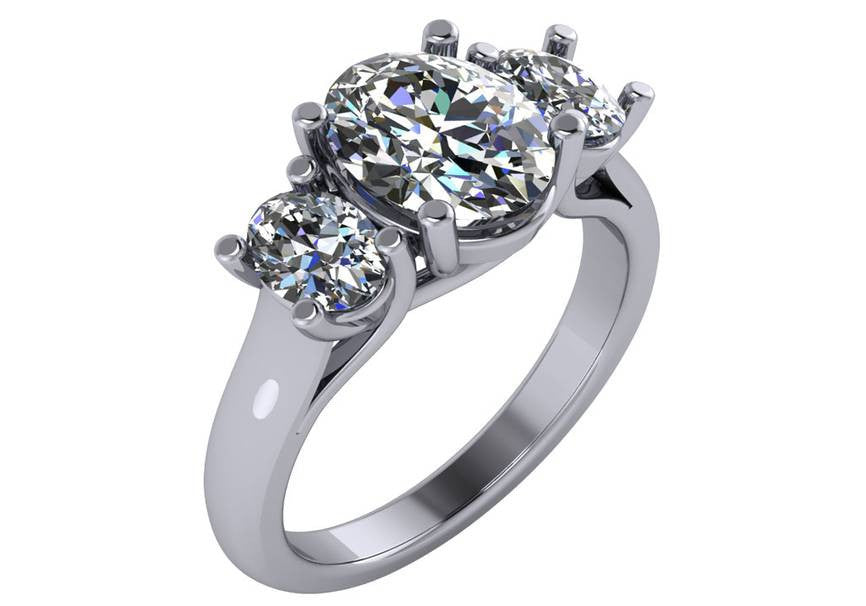 Cubic Zirconia Engagement Ring- 3.0 TCW Three-Stone Oval Cut with Woven Prongs