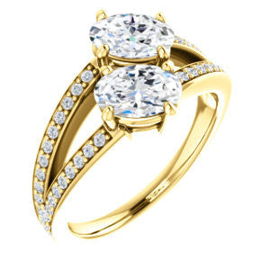 Cubic Zirconia Engagement Ring- The Valentina (Customizable 2-stone Double Oval Cut Design with Wide Split-Pavé Band)