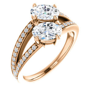 Cubic Zirconia Engagement Ring- The Valentina (Customizable 2-stone Double Oval Cut Design with Wide Split-Pavé Band)