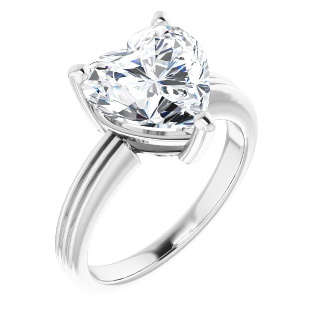 10K White Gold Customizable Heart Cut Solitaire with Double-Grooved Band