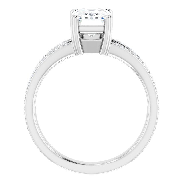 Cubic Zirconia Engagement Ring- The Carlotta (Customizable Emerald Cut Center with 100-stone* "Waterfall" Pavé Split Band)