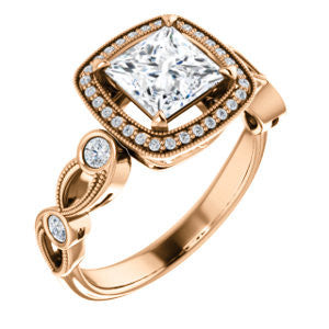 Cubic Zirconia Engagement Ring- The Lois Belle (Customizable Princess Cut Halo-Style with Twisting Filigreed Infinity Split-Band)