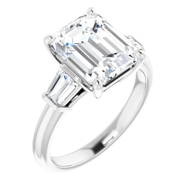 10K White Gold Customizable 5-stone Emerald/Radiant Cut Style with Quad Tapered Baguettes