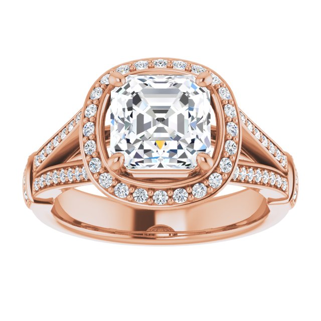 Cubic Zirconia Engagement Ring- The Cecelia (Customizable Asscher Cut Setting with Halo, Under-Halo Trellis Accents and Accented Split Band)