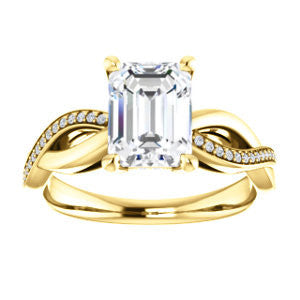Cubic Zirconia Engagement Ring- The Louisa (Customizable Emerald Cut Design with Twisting Split Pavé Band and Underhalo Accents)