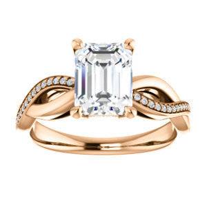 Cubic Zirconia Engagement Ring- The Louisa (Customizable Radiant Cut Design with Twisting Split Pavé Band and Underhalo Accents)