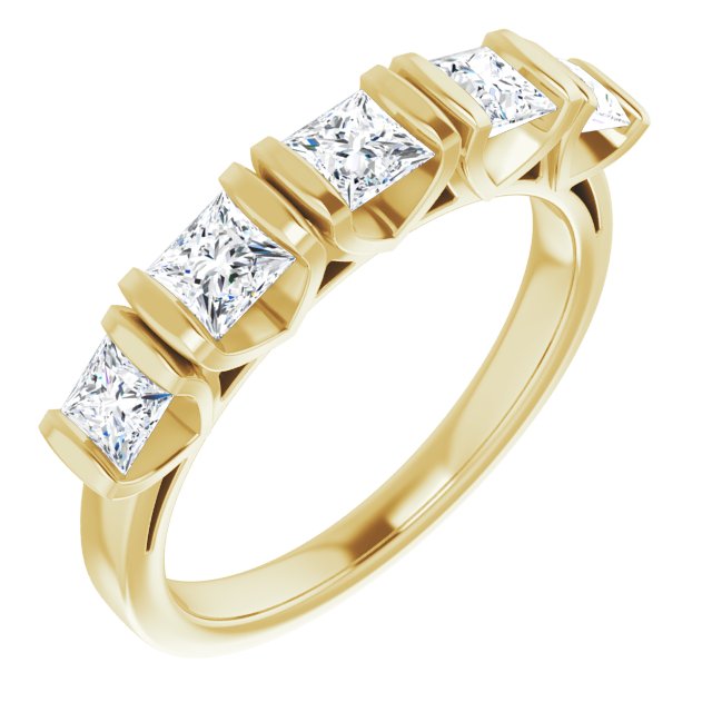 10K Yellow Gold Customizable 5-stone Princess/Square Cut Design with Thick Channel Setting