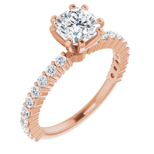 10K Rose Gold Customizable 8-prong Cushion Cut Design with Thin, Stackable Pav? Band