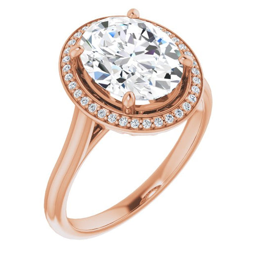 10K Rose Gold Customizable Cathedral-Raised Oval Cut Halo Style