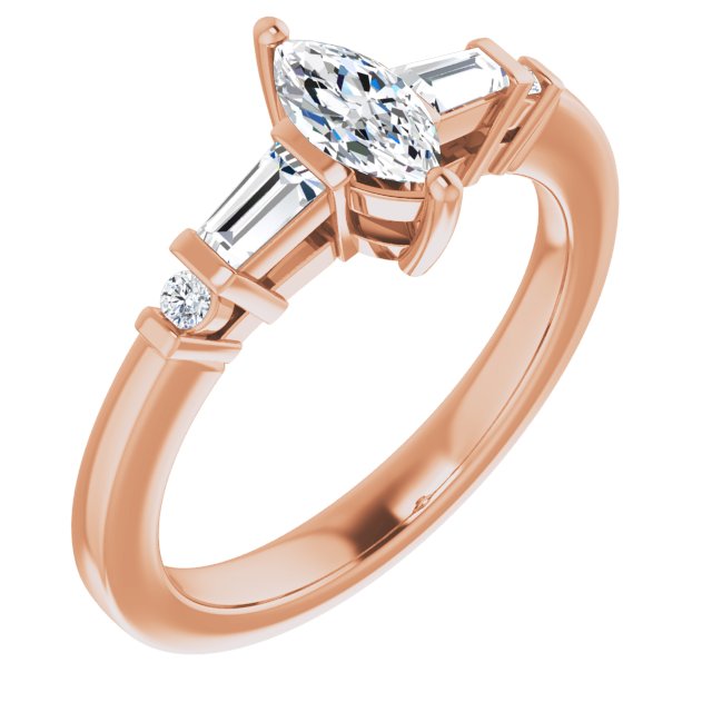 10K Rose Gold Customizable 5-stone Baguette+Round-Accented Marquise Cut Design)