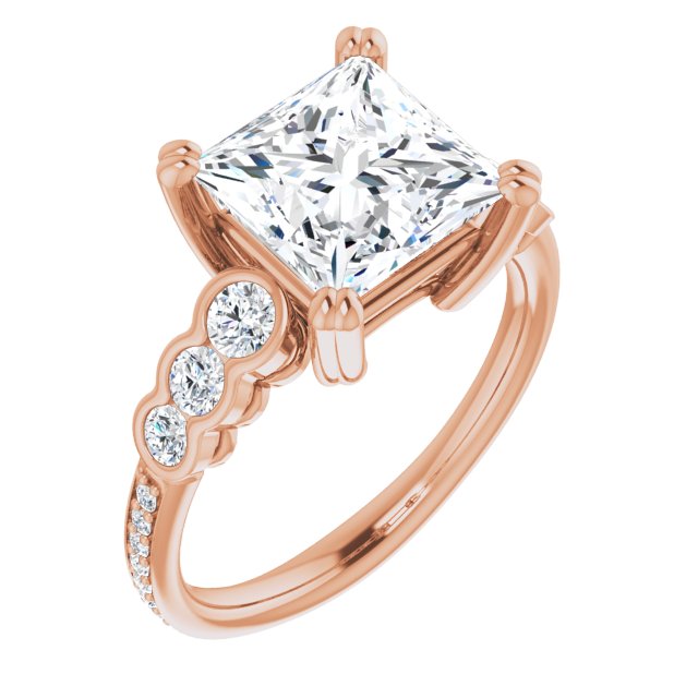 10K Rose Gold Customizable Princess/Square Cut 7-stone Style Enhanced with Bezel Accents and Shared Prong Band