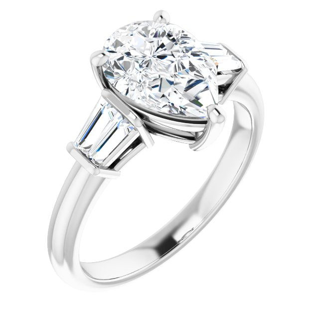 Cubic Zirconia Engagement Ring- The Chloe (Customizable 5-stone Pear Cut Style with Quad Tapered Baguettes)