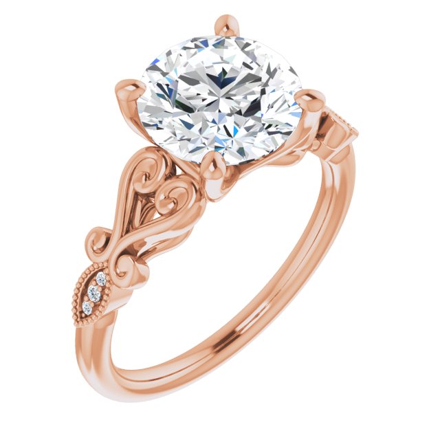 14K Rose Gold Customizable 7-stone Design with Round Cut Center Plus Sculptural Band and Filigree