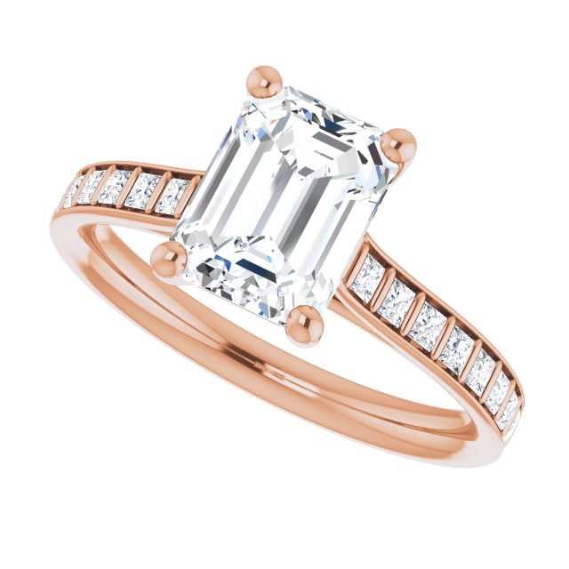 Cubic Zirconia Engagement Ring- The Gloria (Customizable Emerald Cut Style with Princess Channel Bar Setting)