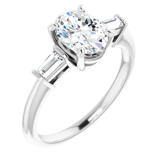 Cubic Zirconia Engagement Ring- The Dayanna Guadalupe (Customizable 3-stone Oval Cut Design with Dual Baguette Accents))