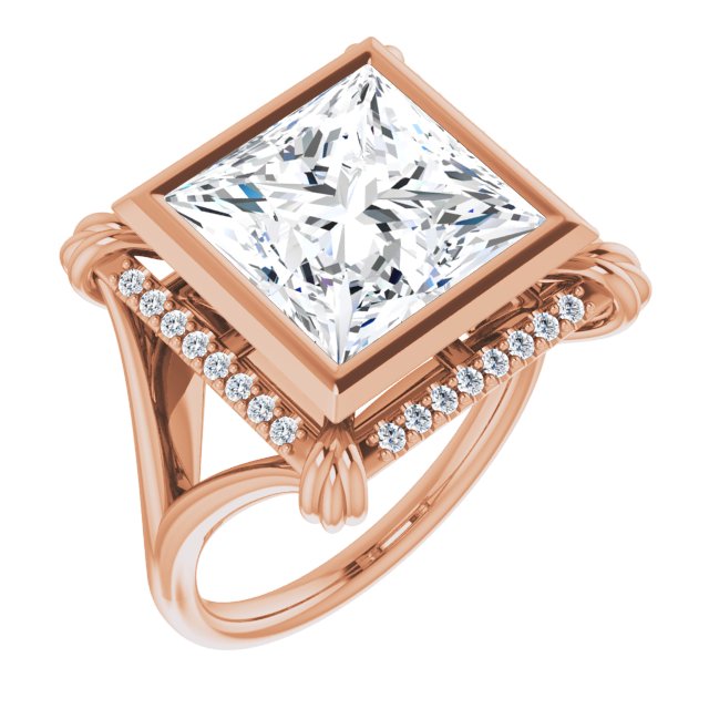 10K Rose Gold Customizable Princess/Square Cut Design with Split Band and "Lion's Mane" Halo