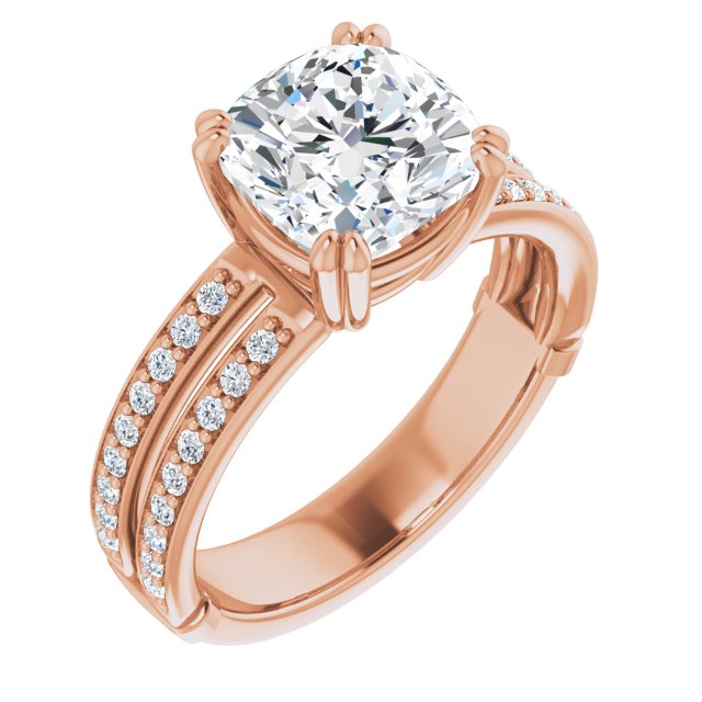 10K Rose Gold Customizable Cushion Cut Design featuring Split Band with Accents