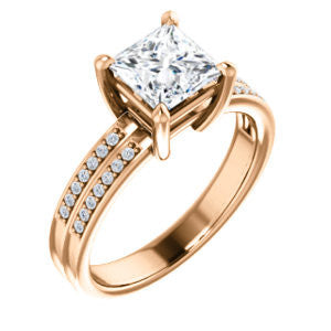 Cubic Zirconia Engagement Ring- The Lyla Ann (Customizable Princess Cut Design with Wide Double-Pavé Band)