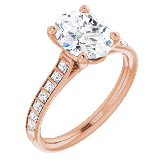 10K Rose Gold Customizable Oval Cut Style with Princess Channel Bar Setting